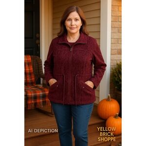 Christopher & Banks Maroon Burgundy Jacket Velvet Fleur de Lis S